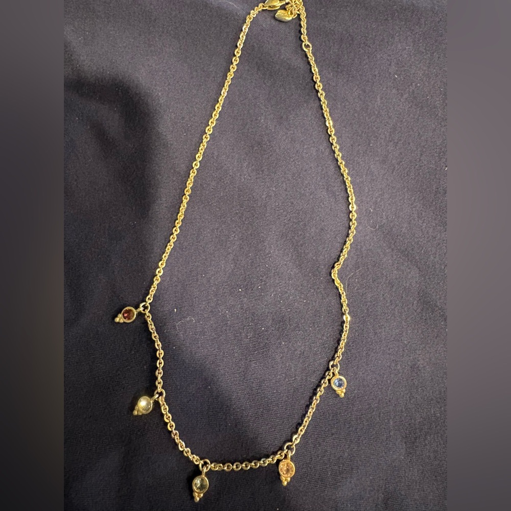 Brighton Silver Toned Charm Necklace with Multicolor Gem Accents